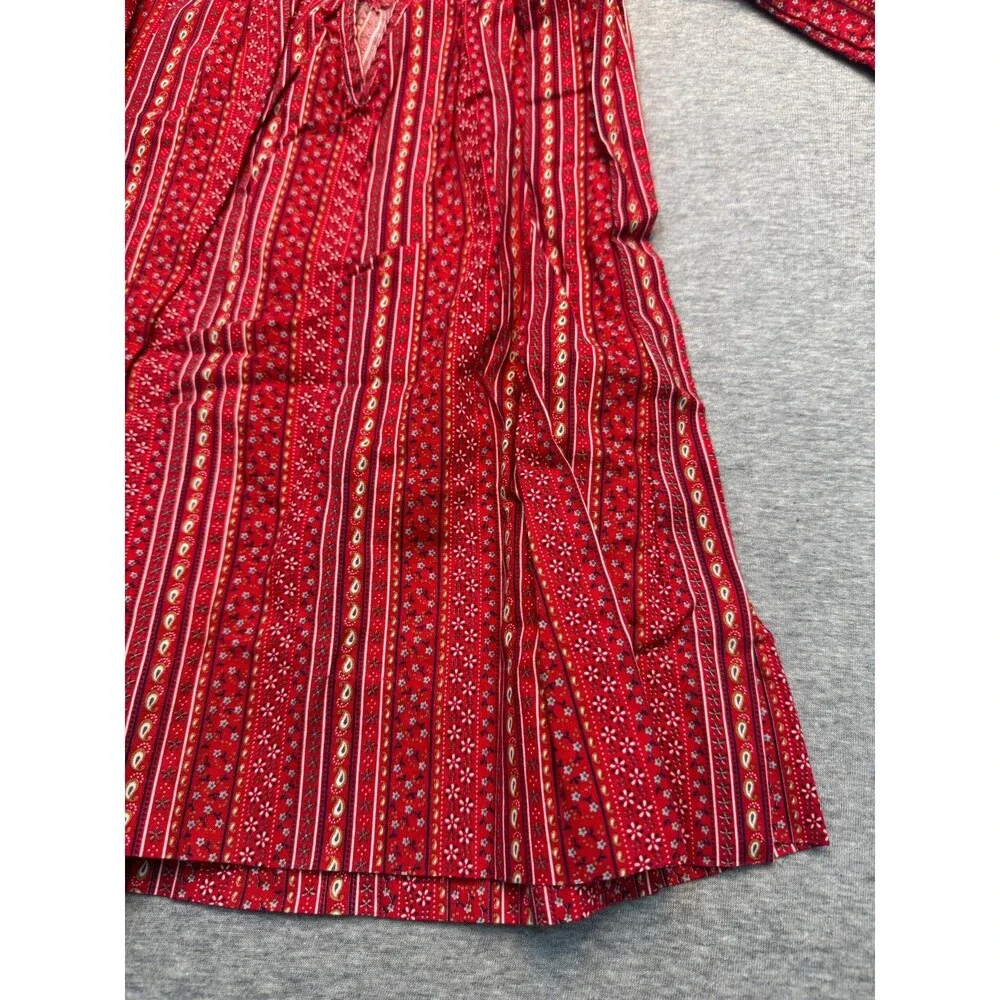 Vintage 1980s Heather Holloway Girls Prairie Dress Red Calico Floral Size 4/5